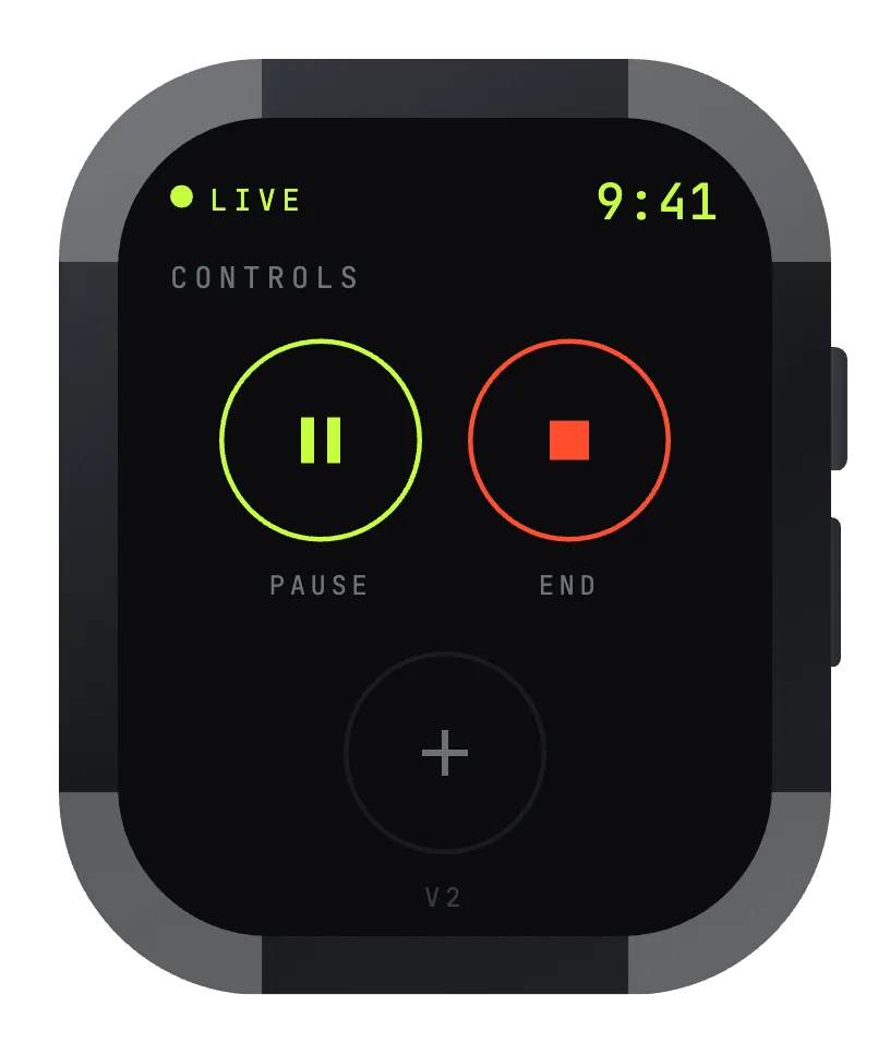 Forge on Apple Watch: workout controls to pause or end the session.